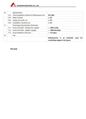 شماره PD PD20220096 سولفنترازون 95٪ Tech Herbicide برای از بین بردن علف های زائد